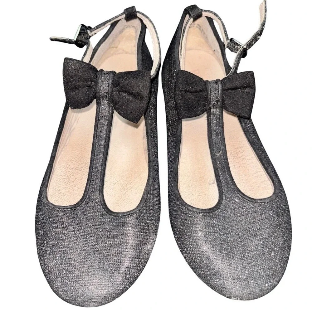 The Children's Place Girls Mary Jane T-Strap Ballet Flats Black Glitter 12